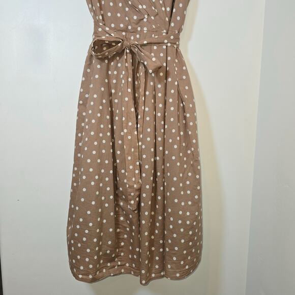 Jones Wear Polka Dot Pleated Knee Length Dress SZ 10 Tan Classic Preppy Casual - Picture 4 of 10